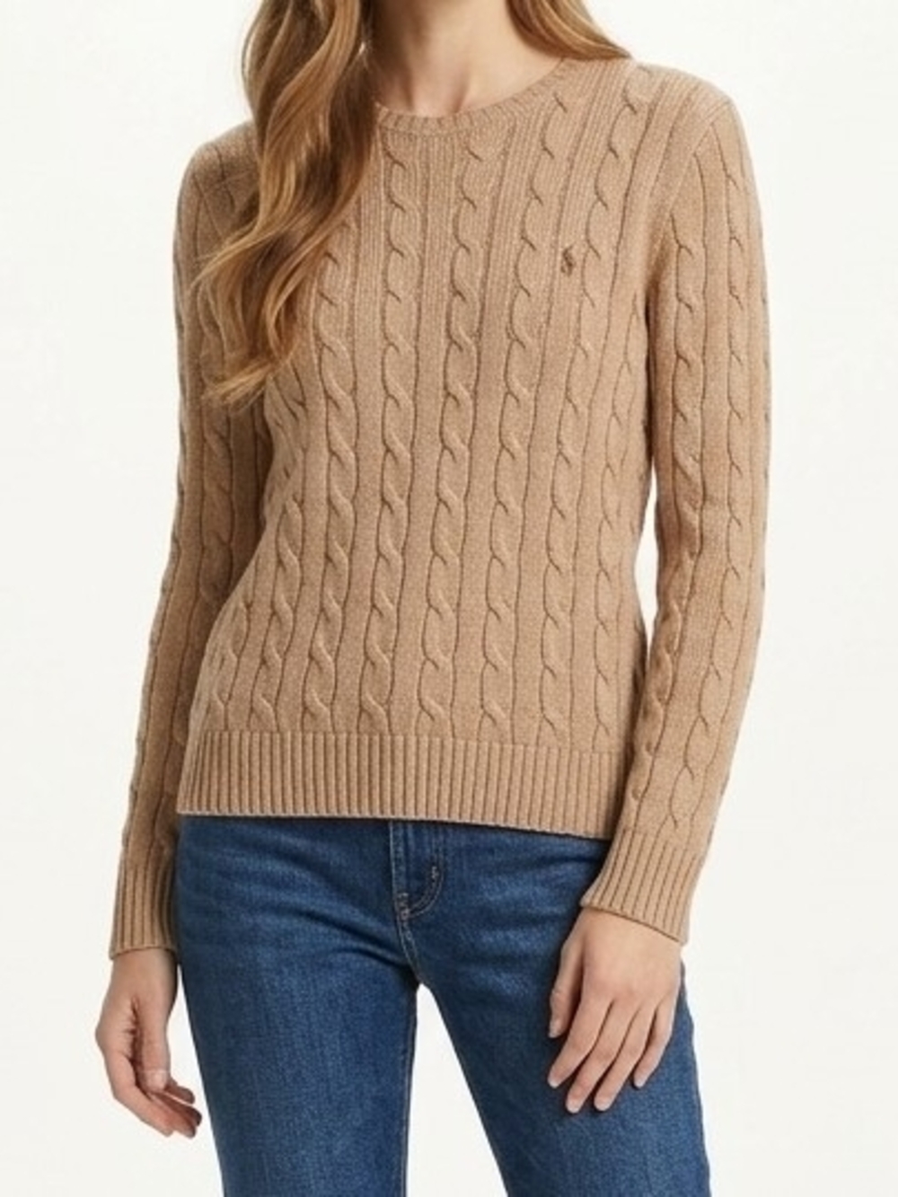 Vintage Polo Ralph Lauren Cable-Knit Crewneck Sweater In Camel Tan - XL